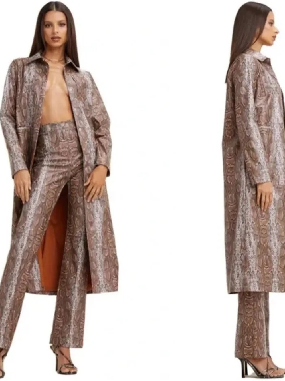 I Am Gia Niamh Snakeskin Print Faux Leather Trench Coat